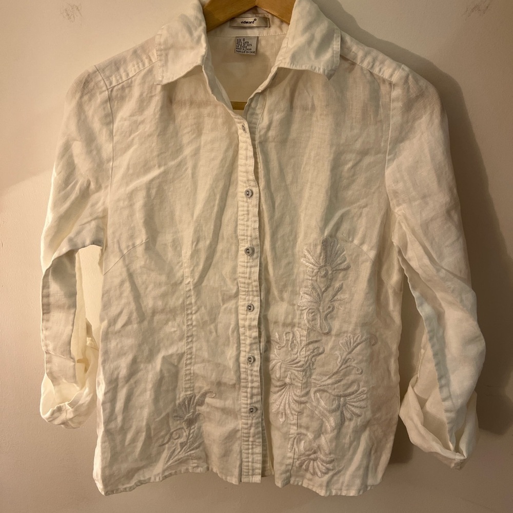 Edward White Embroidered Button-Up Shirt Linen S